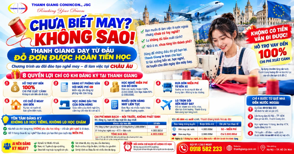 Học nghề may đi Nga tại Thanh Giang - Đỗ đơn được hoàn 50% tiền học 1 Hoc nghe may vuon toi chau Au 01